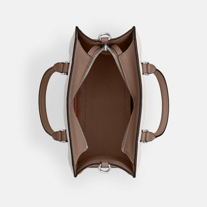 CY671-Maggie Small Tote Bag In Blocked Signature Leather-SV/Chalk/Taupe