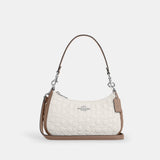 CY674-Teri Shoulder Bag In Blocked Signature Leather-SV/Chalk/Taupe