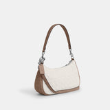 CY674-Teri Shoulder Bag In Blocked Signature Leather-SV/Chalk/Taupe