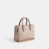 CY676-Maggie Small Tote Bag In Blocked Signature Canvas-Im/Sand/Tan