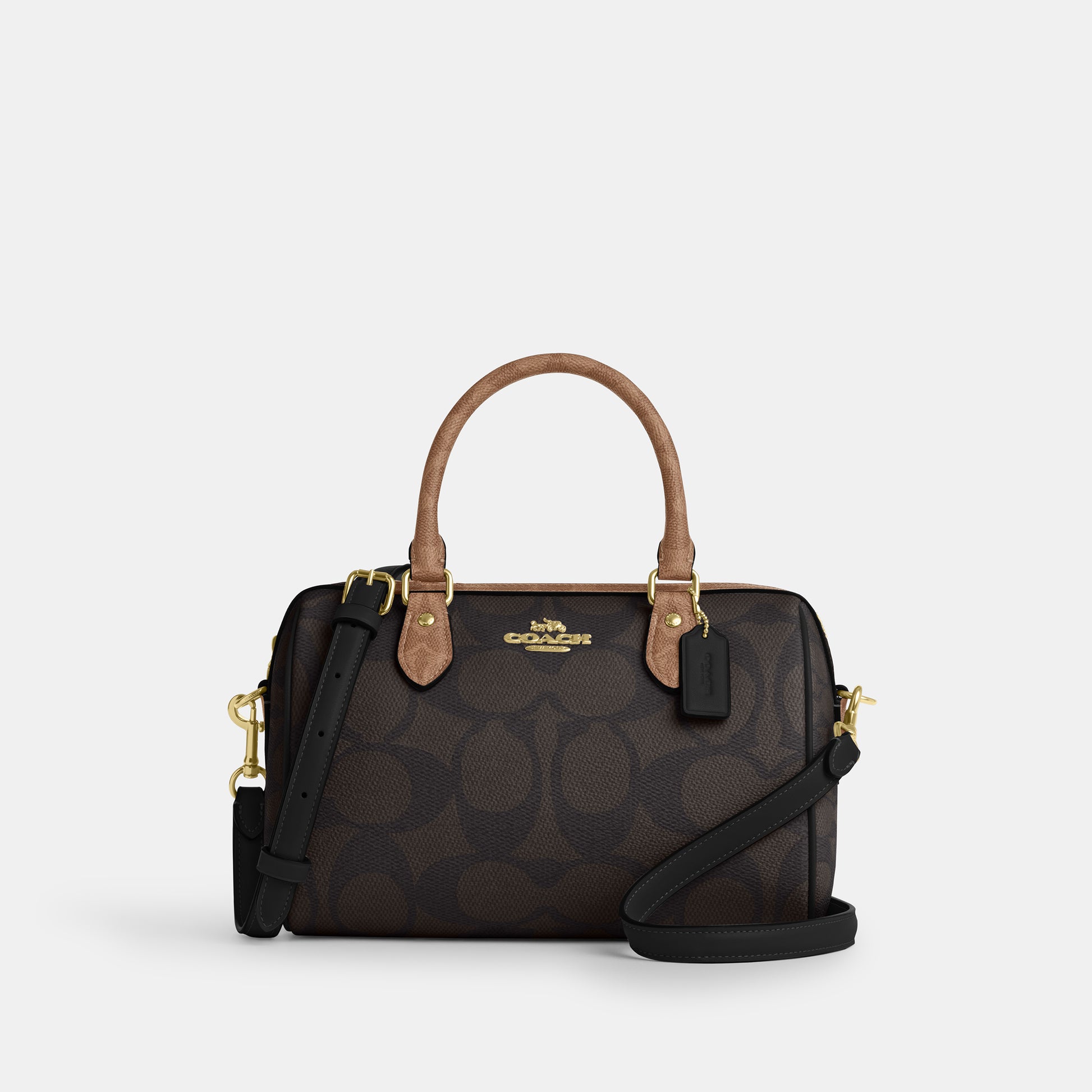 CY679-Rowan Satchel Bag In Blocked Signature Canvas-Im/Walnut/Tan