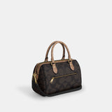 CY679-Rowan Satchel Bag In Blocked Signature Canvas-Im/Walnut/Tan