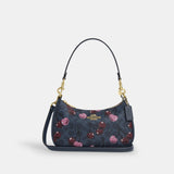 cy694-Teri Shoulder Bag In Signature Canvas With Cherry Print-Im/Denim Multi