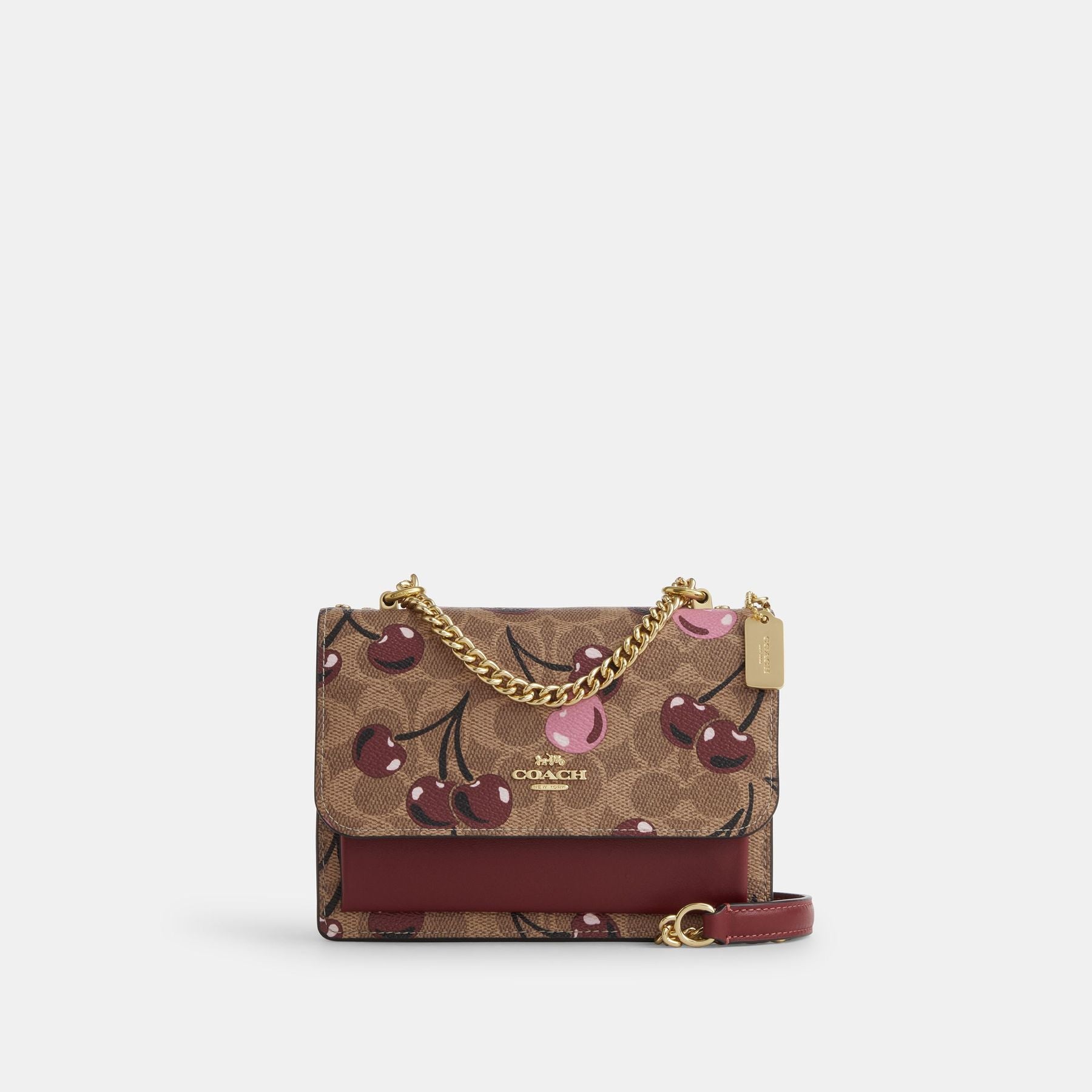CY716-Mini Klare Crossbody Bag In Signature Canvas With Cherry Print-IM/Tan Multi