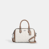 CY744-Mini Rowan Crossbody Bag In Blocked Signature Leather-SV/Chalk/Taupe