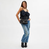 CY812-Tabby Shoulder Bag 26 With Pillow Quilting And Crystal Rivets-Lh/Black