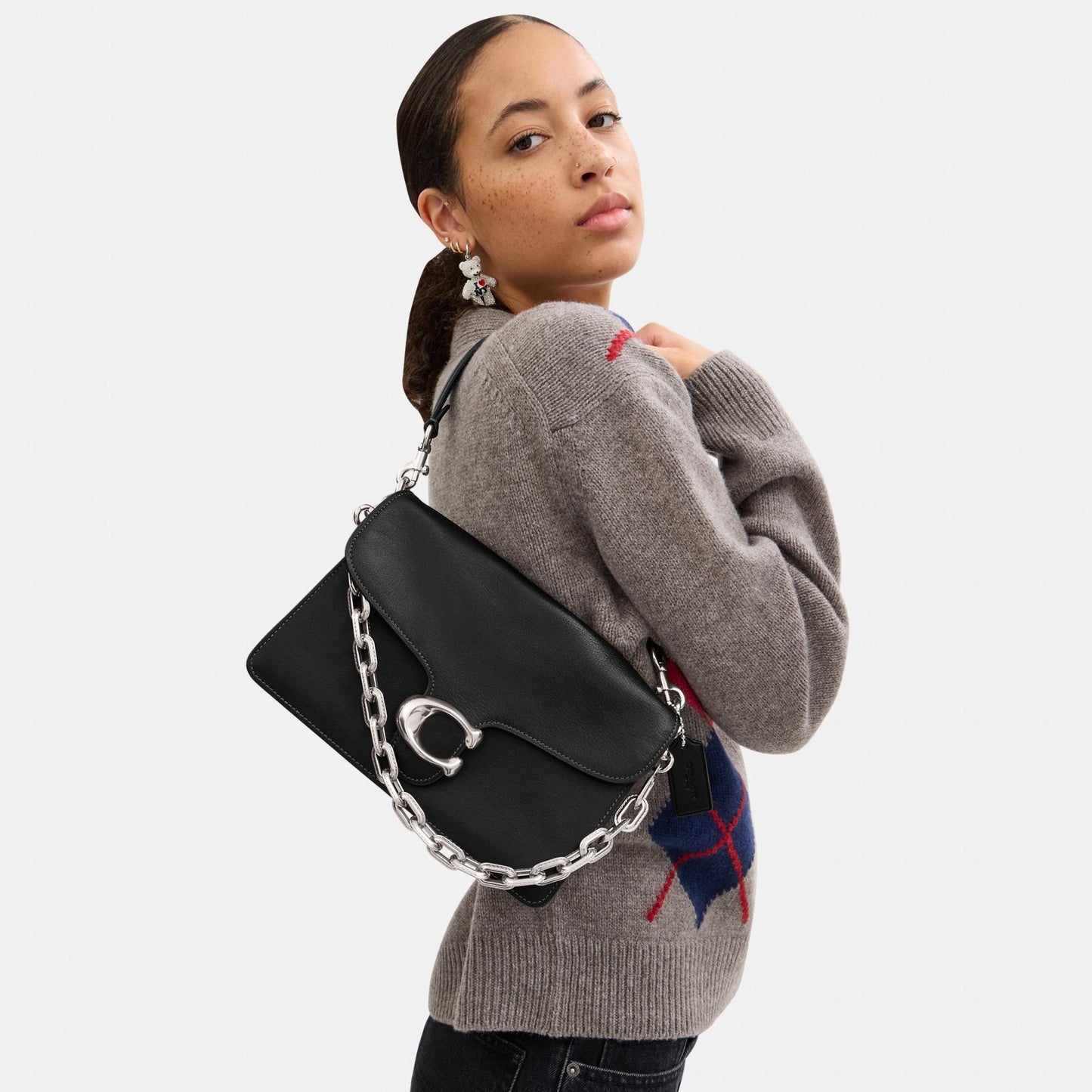 CY919-Chain Tabby Shoulder Bag-Lh/Black