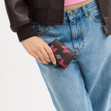 CZ019-Mini Wallet On A Chain With Bow Print-Sv/Merlot Multi