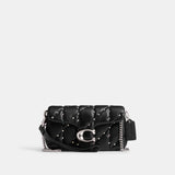 CZ522-Tabby Crossbody Wristlet With Pillow Quilting And Crystal Rivets-Lh/Black