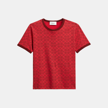 CZ729-Signature Ringer T-Shirt in Organic Cotton-Red Signature