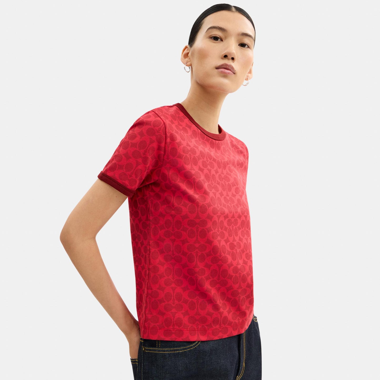 CZ729-Signature Ringer T-Shirt in Organic Cotton-Red Signature