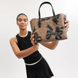 CZ767-Mollie Tote Bag 25 In Signature Canvas With Bow Print-Sv/Tan/Black Multi