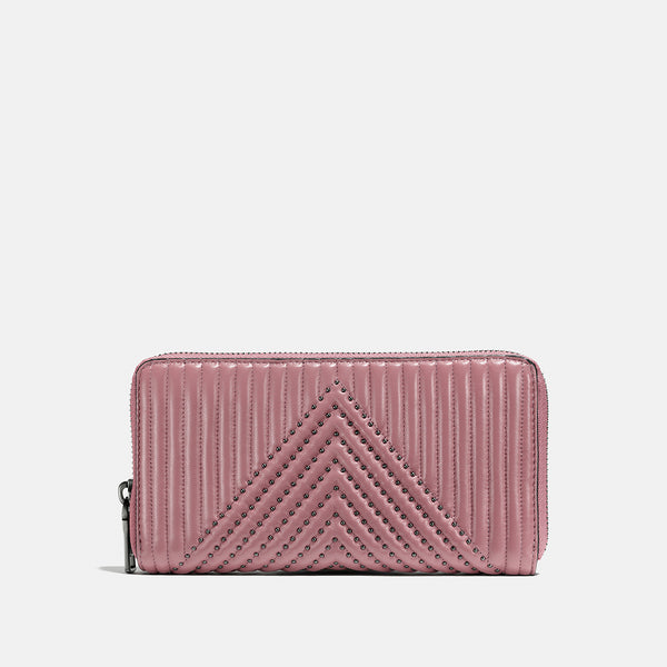 Accordion Zip Wallet With Quilting Leather and Rivets