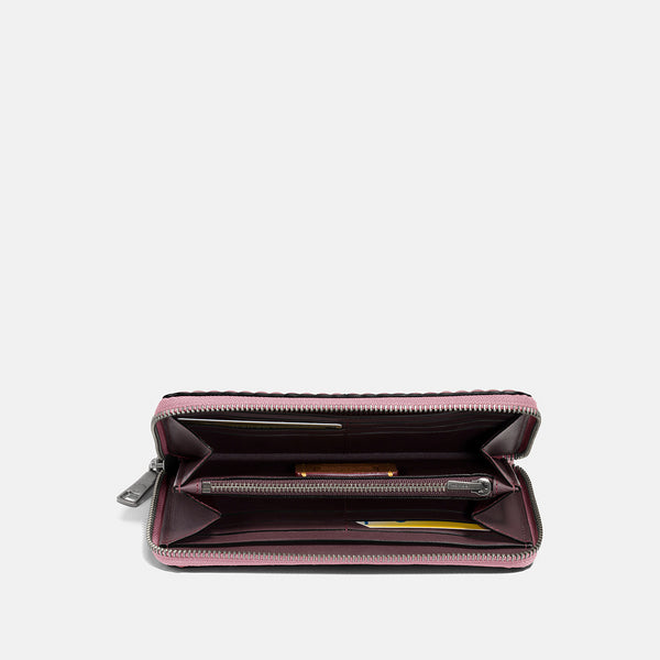 Accordion Zip Wallet With Quilting Leather and Rivets