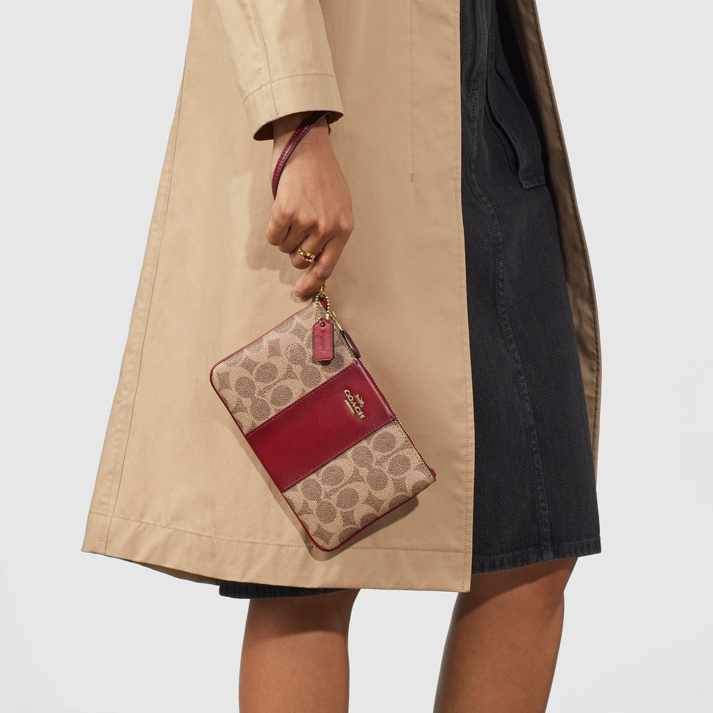 Coach small wristlet in colorblock signature canvas Clearance