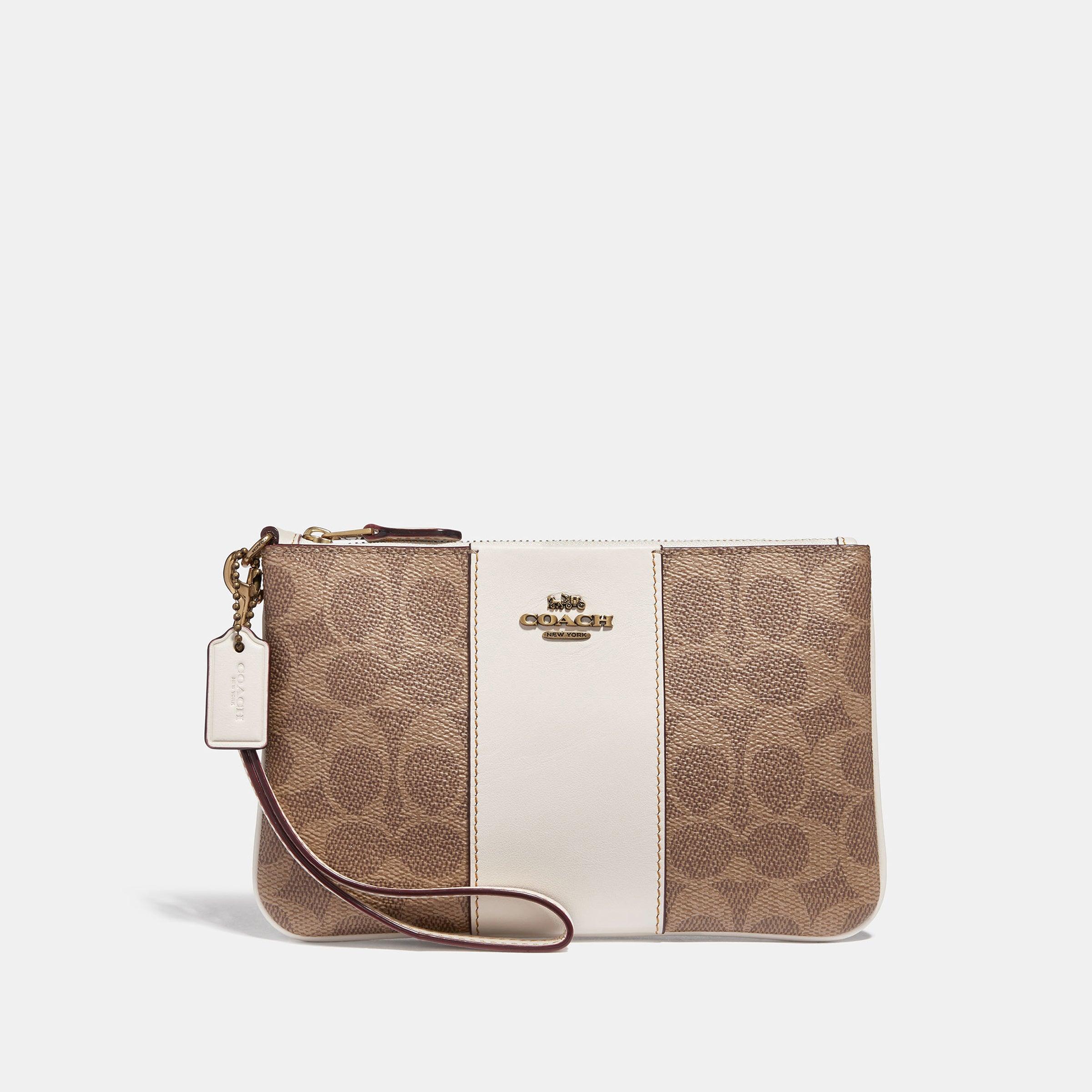 Colorblock coated canvas signature wristlet Clearance