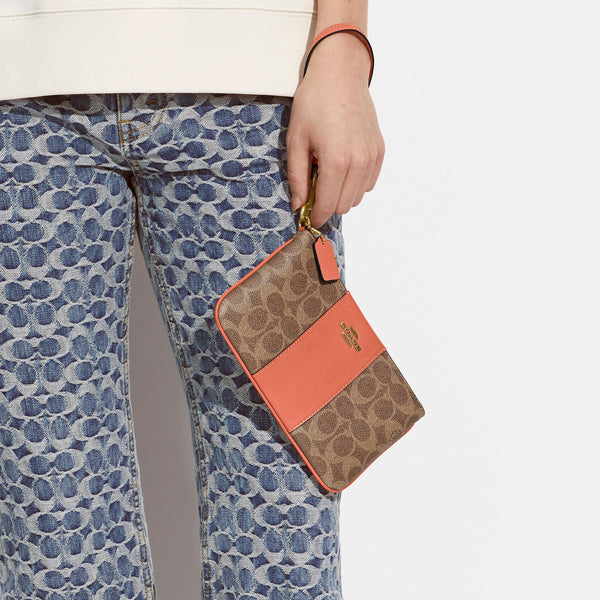 Colorblock Coated Canvas Signature Small Wristlet