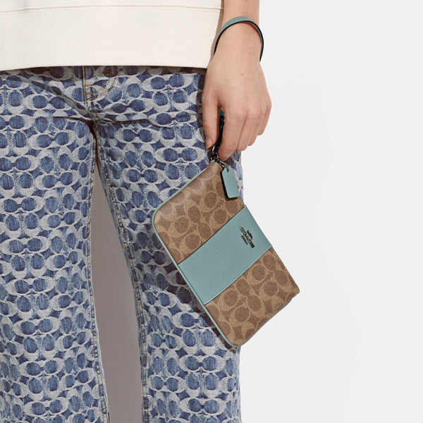 Colorblock Coated Canvas Signature Small Wristlet