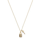 408093gld-quilted padlock & key necklace-gold