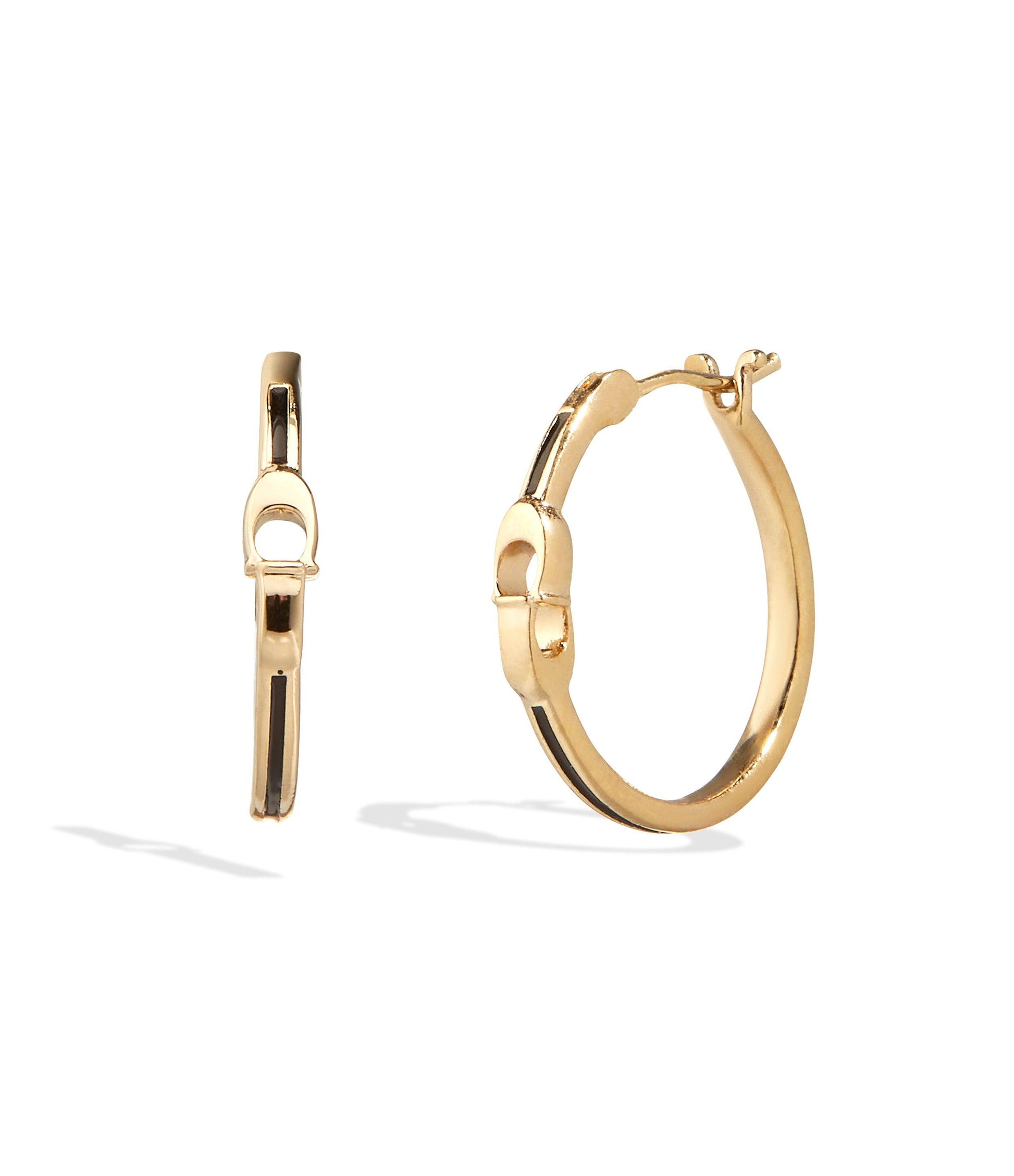 409344gld-signature enamel hoop earrings-black