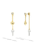 430054two-heart & key chain earrings-two tone