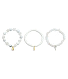 437366gld-charm stretch bracelet set-white