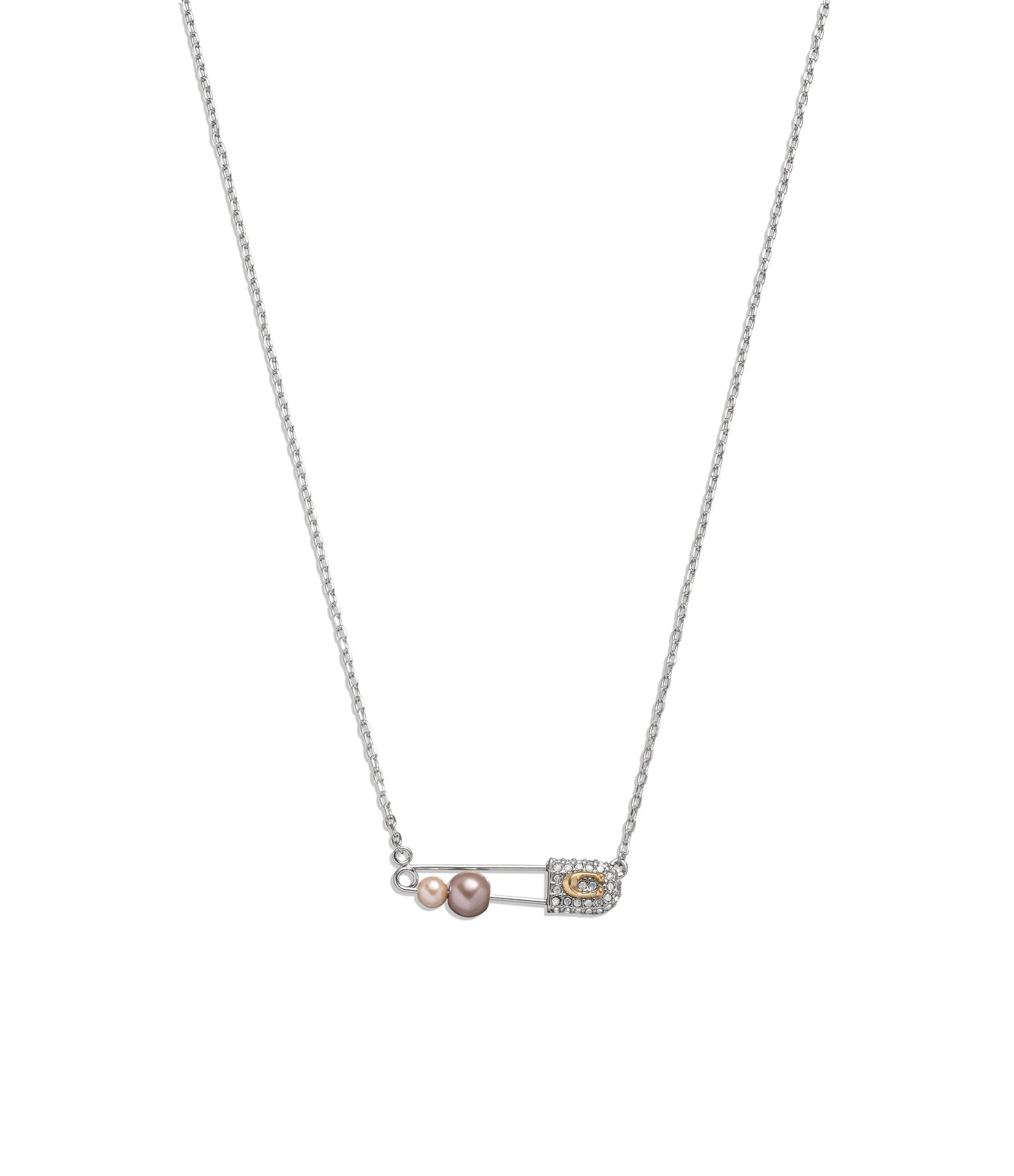 Signature Safety Pin Pendant Necklace-448390RHO-Multi/Rhodium