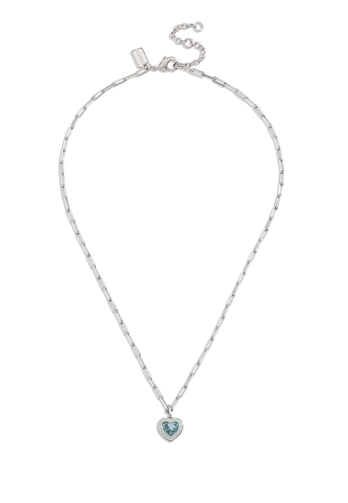 Enamel Boarder Heart Necklace-426073RHO-Blue/Silver