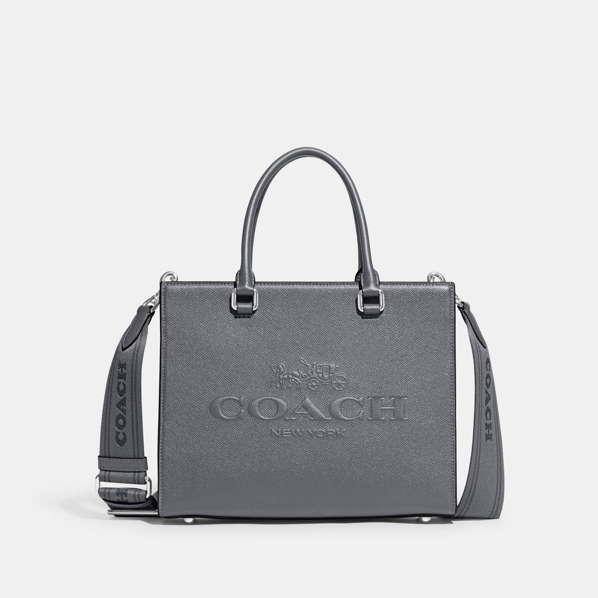 CJ845-Tote With Signature Canvas Interior-Grey Blue