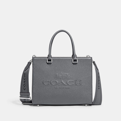 CJ845-Tote With Signature Canvas Interior-Grey Blue