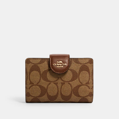 C0082-Medium Corner Zip Wallet In Signature Canvas-IM/Khaki Saddle 2