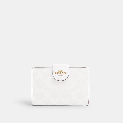C0082-Medium Corner Zip Wallet In Signature Canvas-IM/Chalk/Glacierwhite