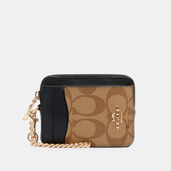 Zip Card Case In Blocked Signature Canvas