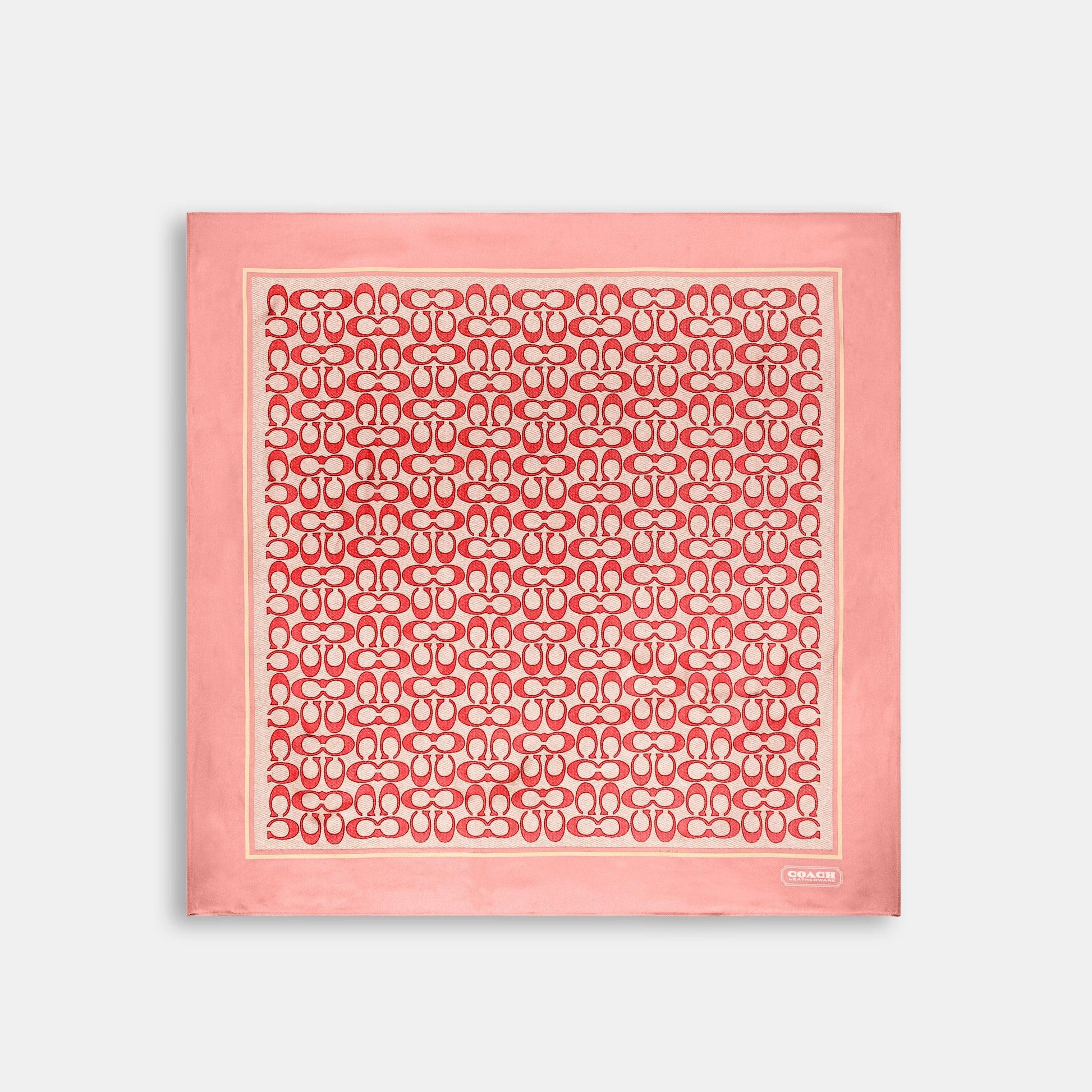 C2755-Vintage Signature Print Silk Square Scarf-CORAL