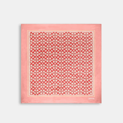C2755-Vintage Signature Print Silk Square Scarf-CORAL