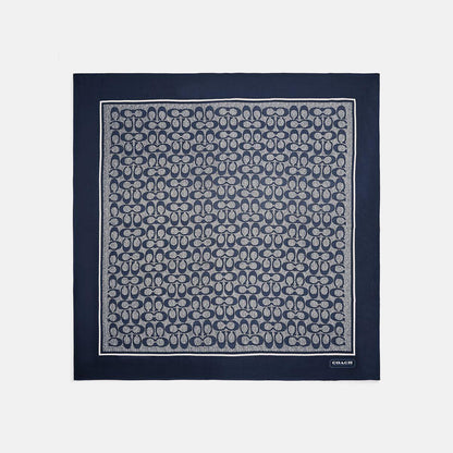 C2755-Vintage Signature Print Silk Square Scarf-Midnight Navy