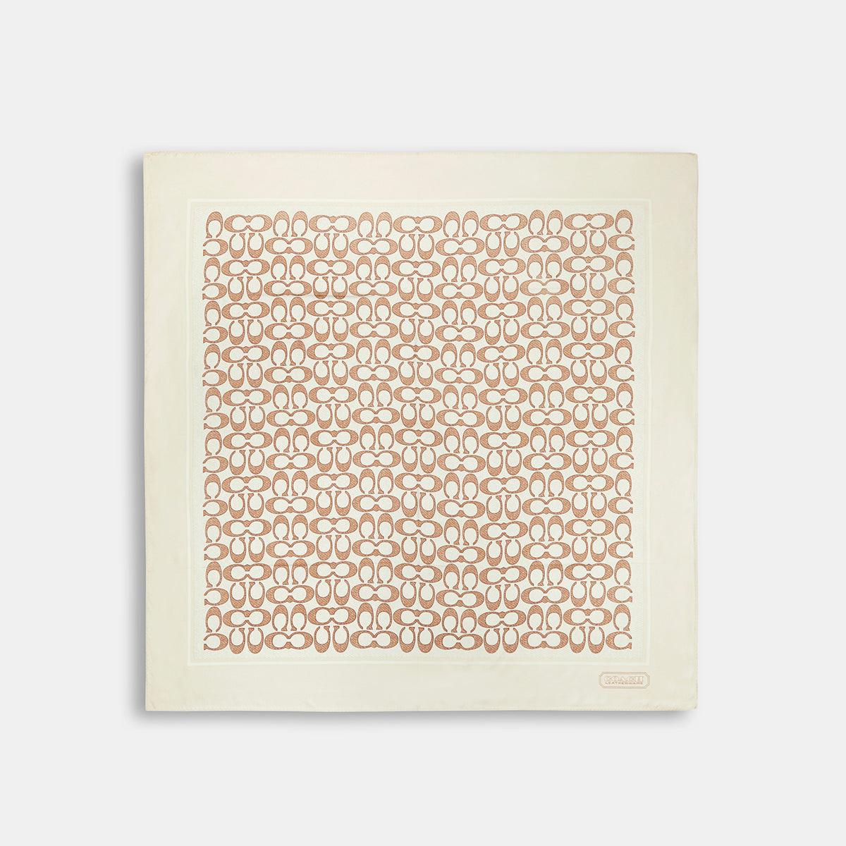 C2755-Vintage Signature Print Silk Square Scarf-Ivory.