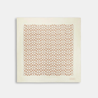 C2755-Vintage Signature Print Silk Square Scarf-Ivory.