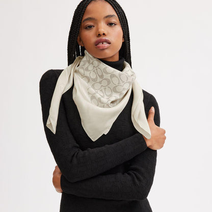 C2755-Vintage Signature Print Silk Square Scarf-Steam