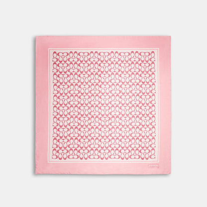 C2755-Vintage Signature Print Silk Square Scarf-Flower Pink