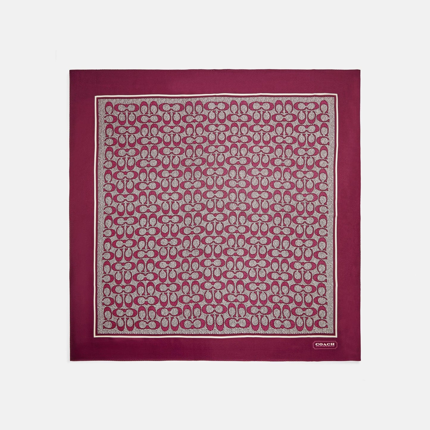 C2755-Vintage Signature Print Silk Square Scarf-CORAL