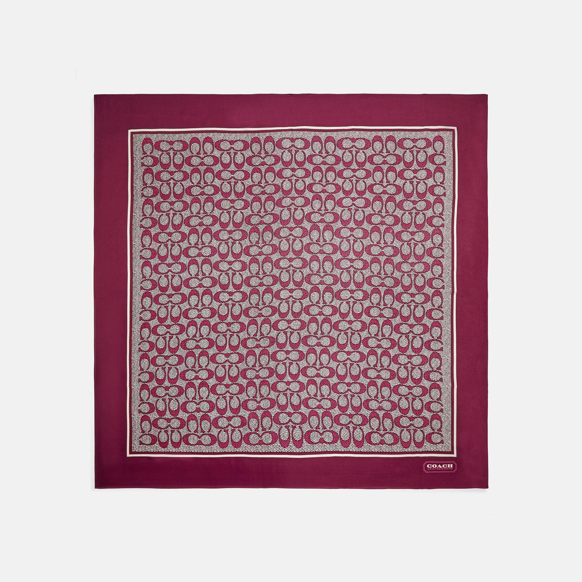 C2755-Vintage Signature Print Silk Square Scarf-CORAL