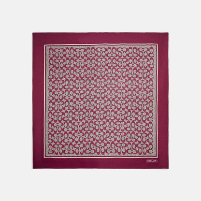 C2755-Vintage Signature Print Silk Square Scarf-CORAL