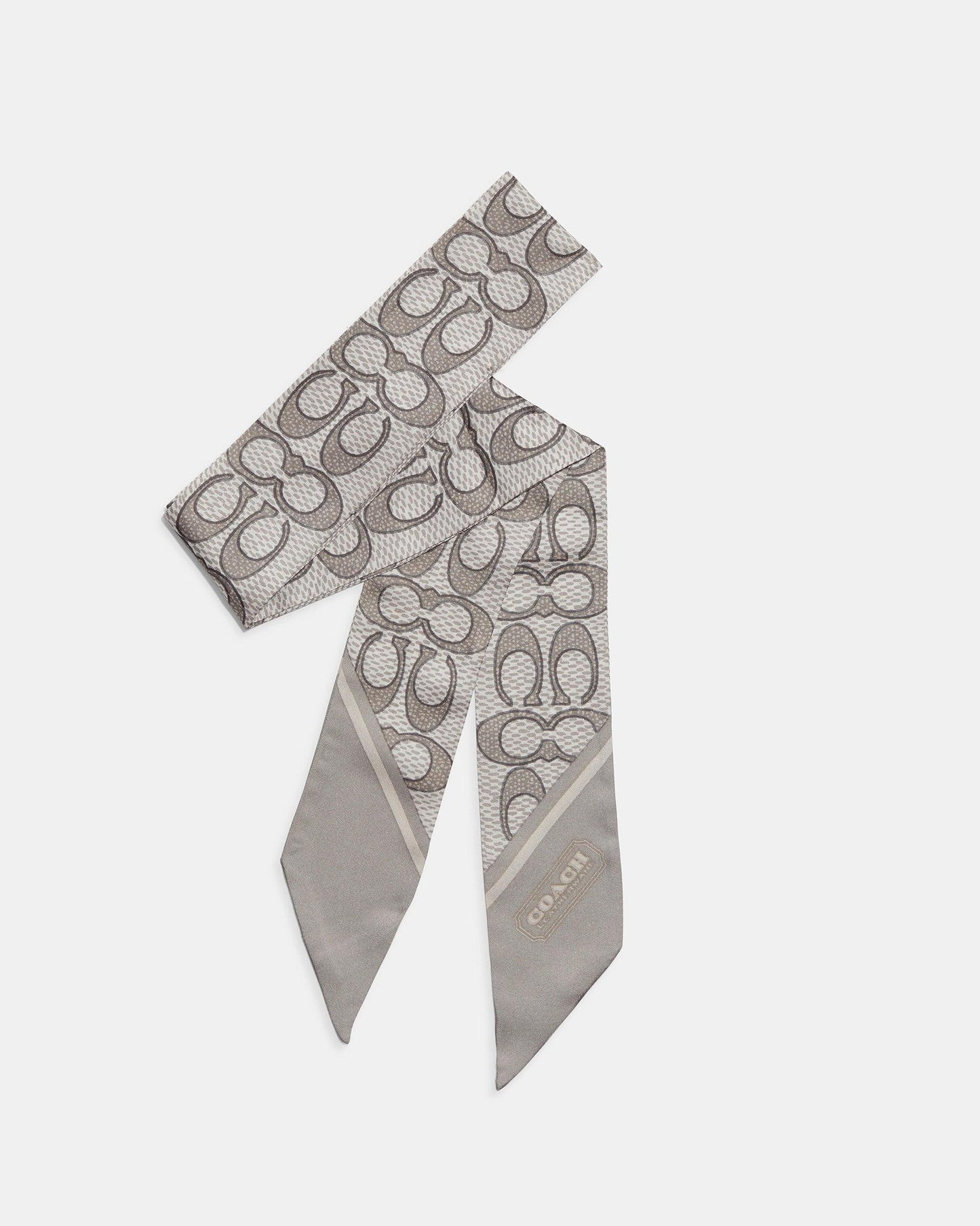 C2783-Vintage Signature Print Silk Skinny Scarf-DOVE GREY