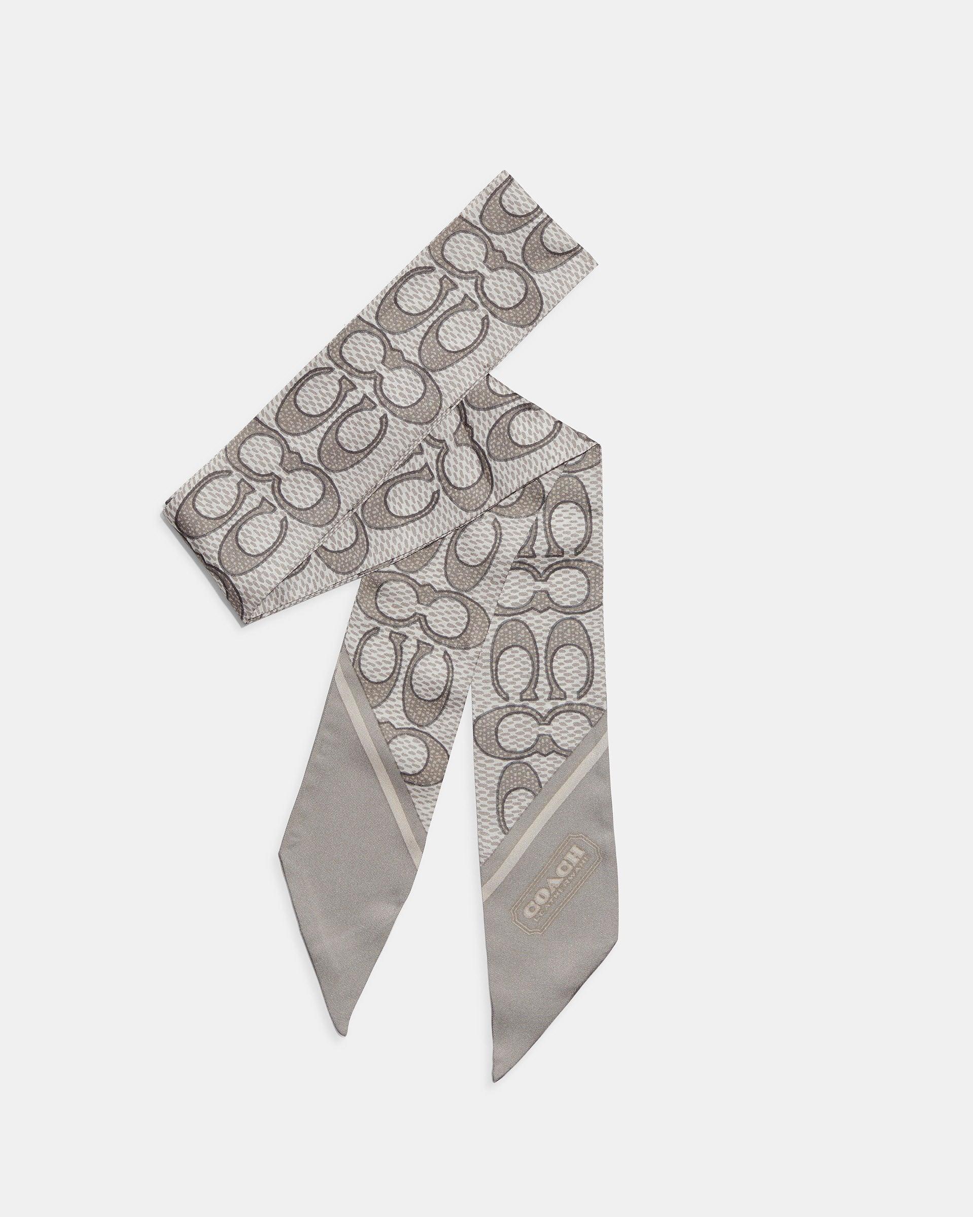 C2783-Vintage Signature Print Silk Skinny Scarf-DOVE GREY