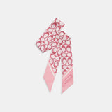 C2783-Vintage Signature Print Silk Skinny Scarf-Flower Pink