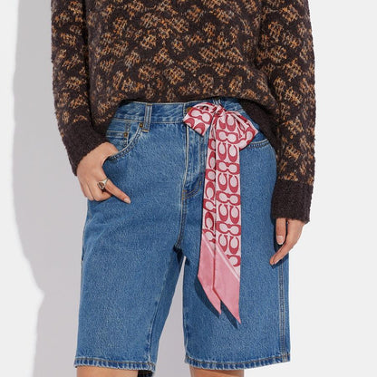 C2783-Vintage Signature Print Silk Skinny Scarf-Flower Pink