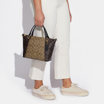 C6838-Signature Blocking Kacey Satchel-IM/Khaki Brown Multi