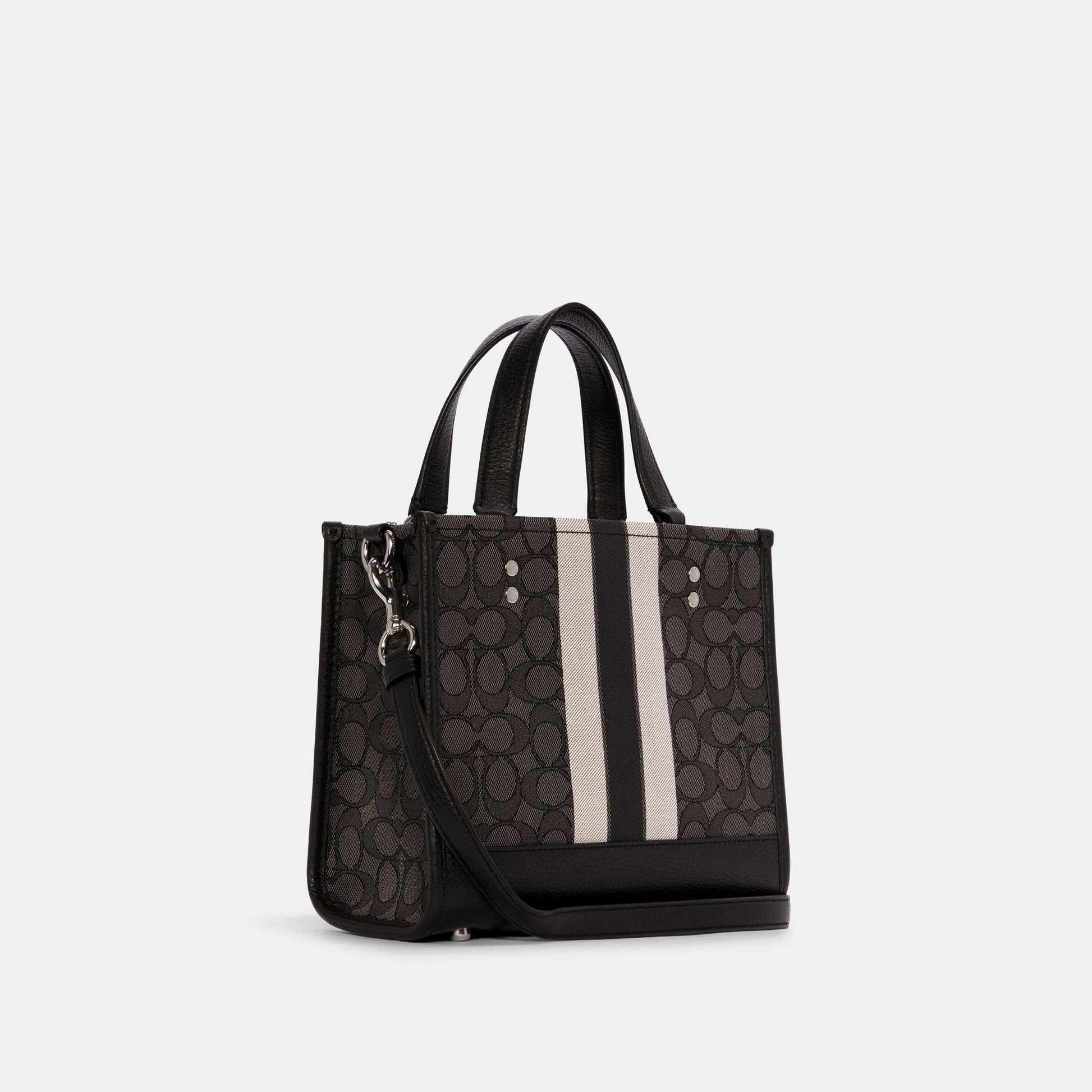 Dempsey Tote 22 In Signature Jacquard With Stripe And Coach Patch-C7083-Sv/Black Smoke Black Multi