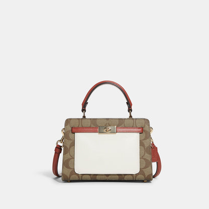 C8318-Mini Lane Top Handle In Colorblock Signature Canvas-IM/Khaki Chalk Multi